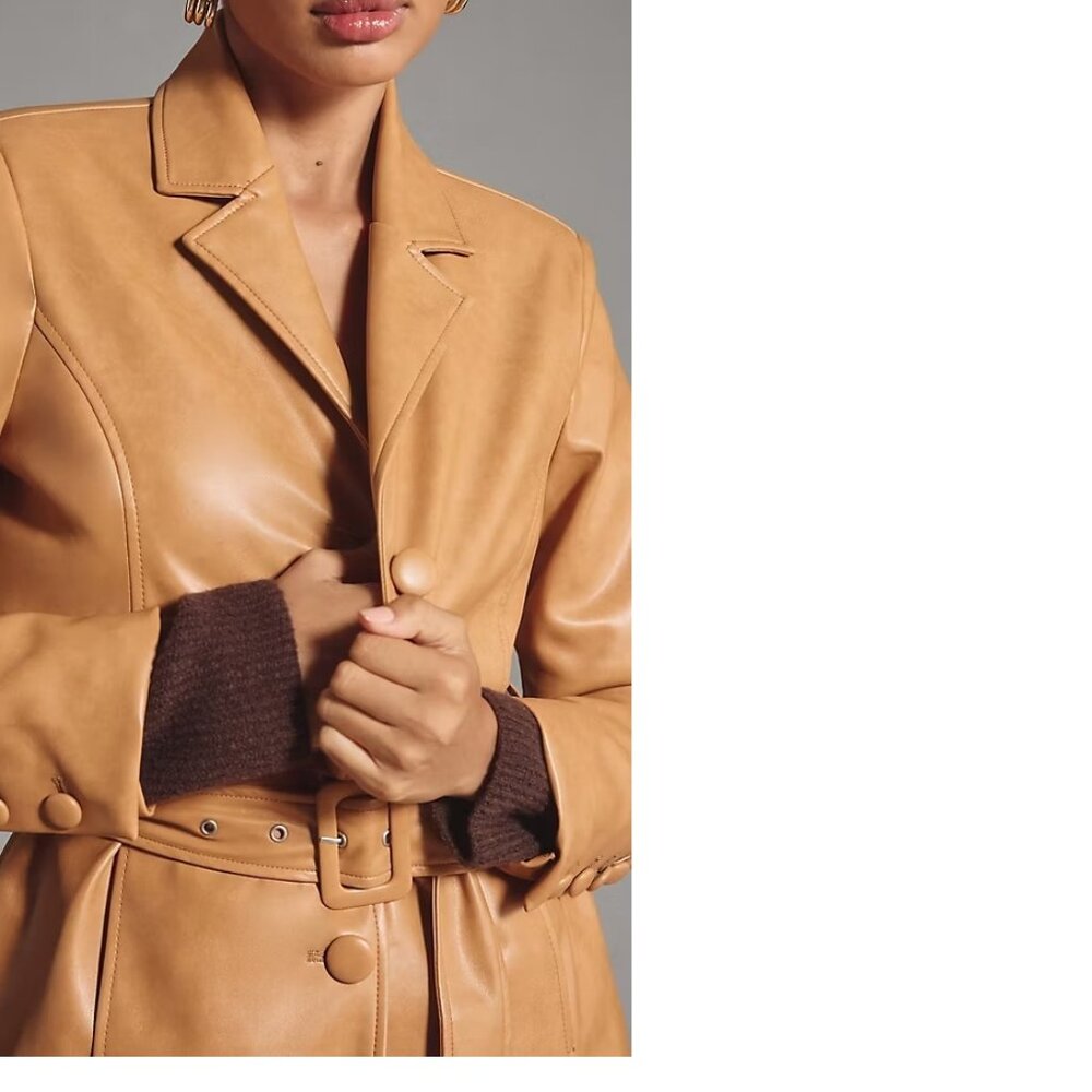 Avec Les Filles Faux Leather Belted Long Coat size L new with tag honey color - Picture 3 of 8